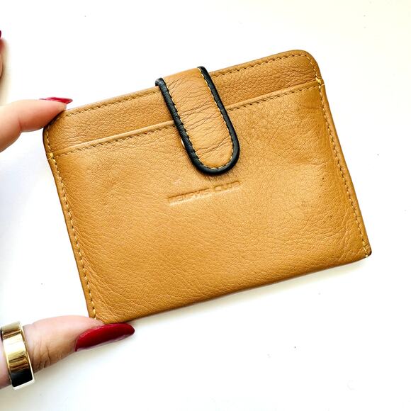 VINTAGE CLUB Brown Tan Leather Zipper Coin Purse Clutch Wallet Card Organizer - Picture 7 of 10